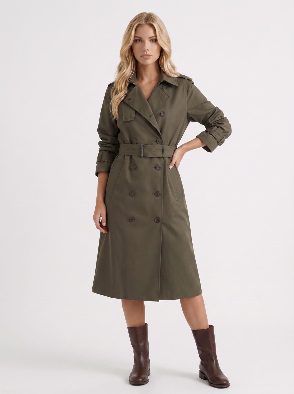 Emma Belted Coat - Dark Green