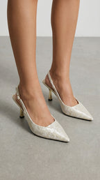 Milly Textured Pointed Toe Slingback Heel Sandals - Gold