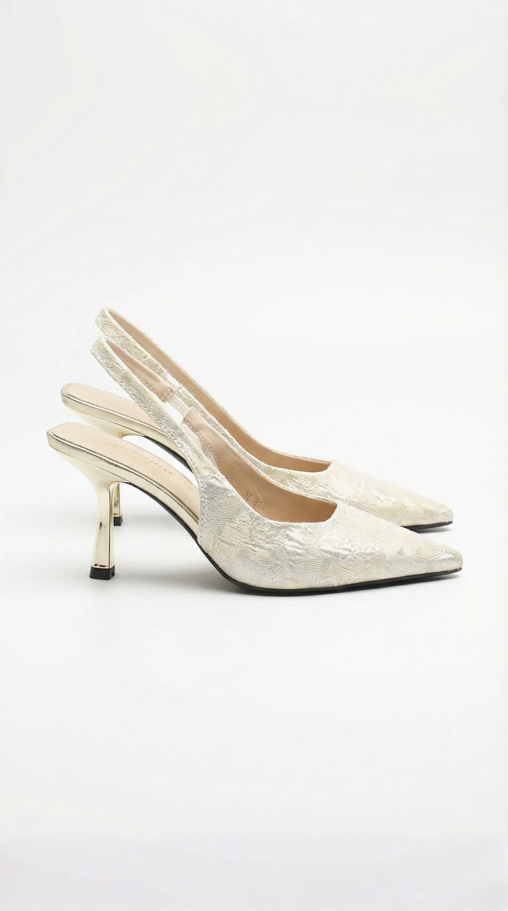 Milly Textured Pointed Toe Slingback Heel Sandals - Gold