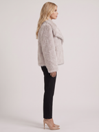 Women's Faux Fur Shawl Collar Jacket – Open-Front Plush Coat in Beige