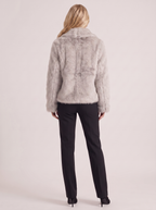 Women's Faux Fur Shawl Collar Jacket – Open-Front Plush Coat in Beige