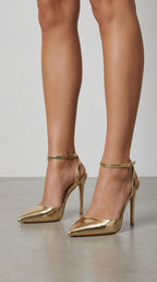 Jula Metallic Pointed Toe Stiletto Sandals - Gold