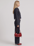 Women's Cropped Denim Trucker Jacket – Dark Indigo with Contrast Stitching