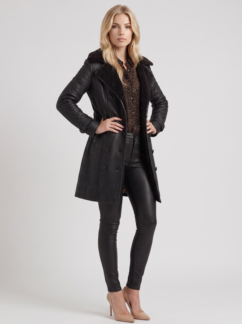 Rosy Shearling Coat - Black