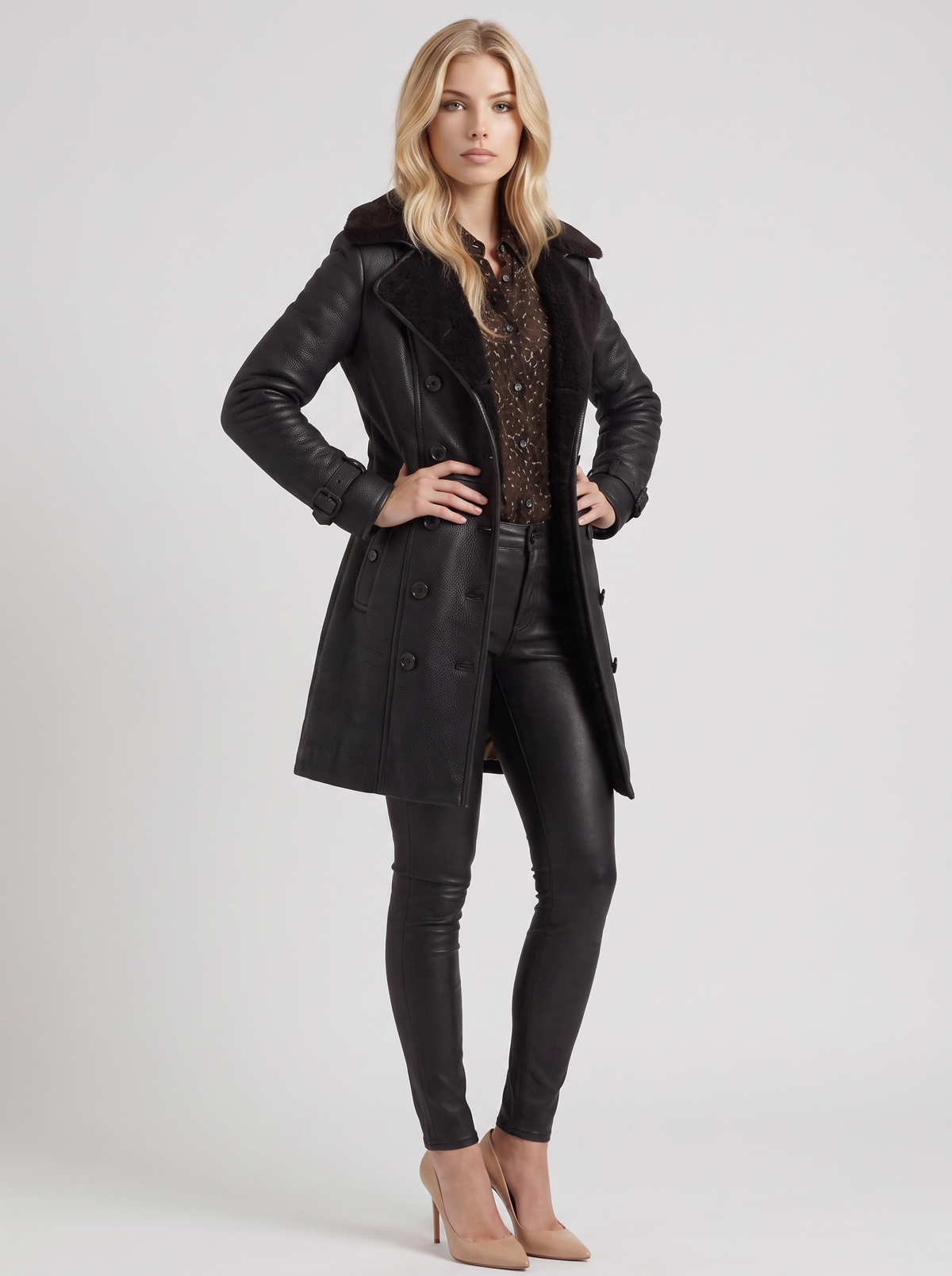 Rosy Shearling Coat - Black