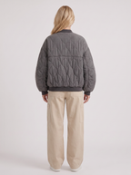 Women's Quilted Bomber Jacket – Oversized Snap-Front Jacket in Charcoal
