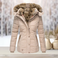 Women's Faux Fur Hooded Puffer Coat – Quilted Cinched Waist Winter Coat