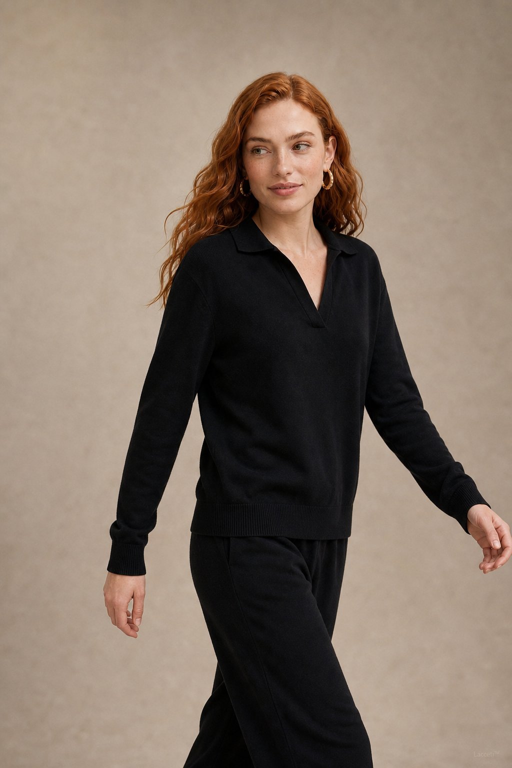 Adeline | Women Polo Collar Knit Sweater and Harem Pants Two Piece Set