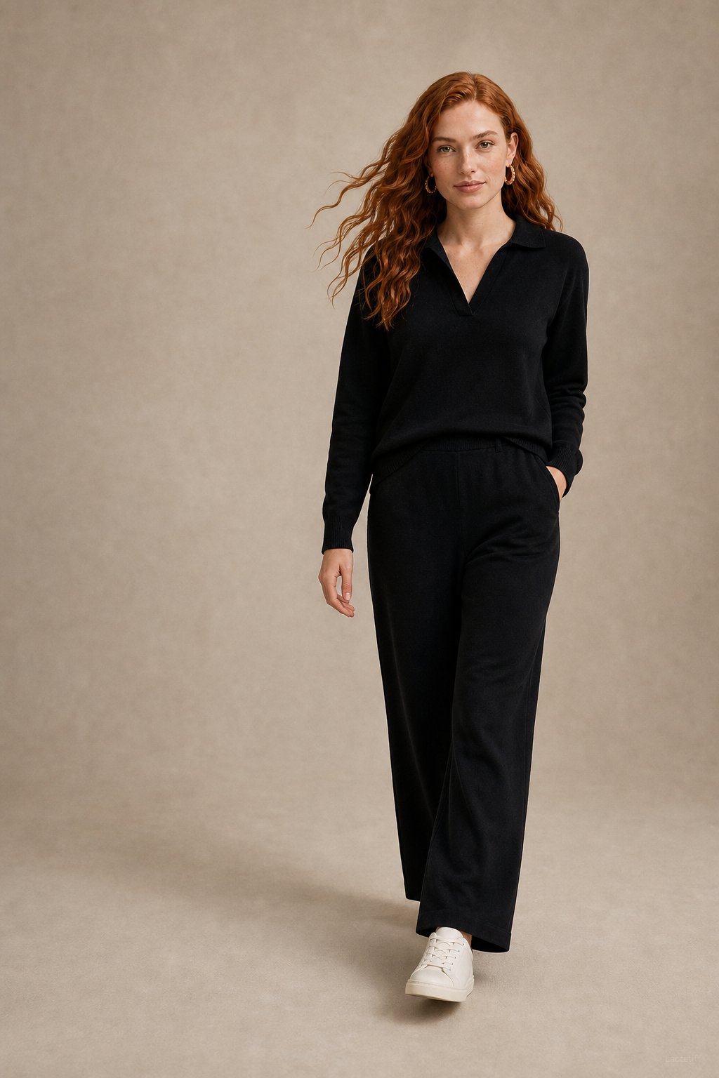 Adeline | Women Polo Collar Knit Sweater and Harem Pants Two Piece Set