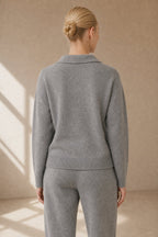 Adeline | Women Polo Collar Knit Sweater and Harem Pants Two Piece Set