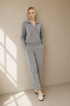 Adeline | Women Polo Collar Knit Sweater and Harem Pants Two Piece Set