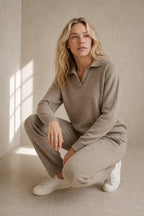 Adeline | Women Polo Collar Knit Sweater and Harem Pants Two Piece Set