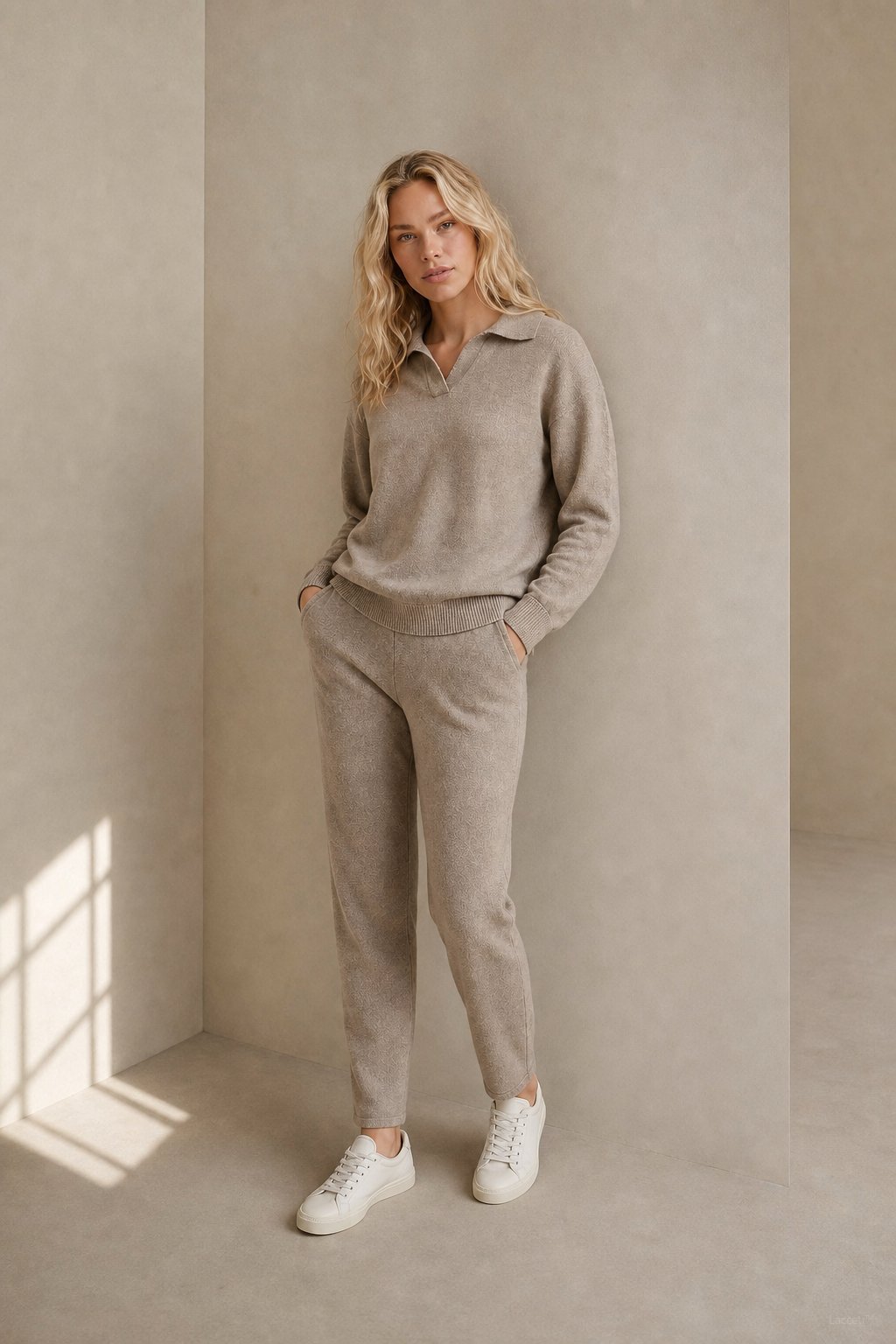 Adeline | Women Polo Collar Knit Sweater and Harem Pants Two Piece Set