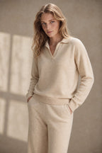 Adeline | Women Polo Collar Knit Sweater and Harem Pants Two Piece Set