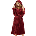 Women's Hooded Fleece Bathrobe – Long Soft Robe with Pockets