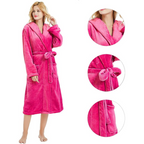 Women's Hooded Fleece Bathrobe – Long Soft Robe with Pockets