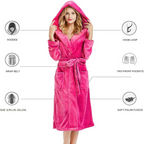 Women's Hooded Fleece Bathrobe – Long Soft Robe with Pockets