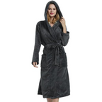Women's Hooded Fleece Bathrobe – Long Soft Robe with Pockets