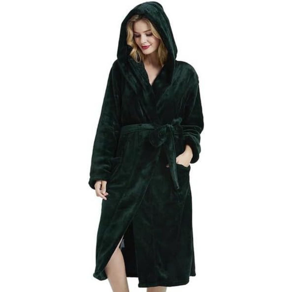 Women's Hooded Fleece Bathrobe – Long Soft Robe with Pockets