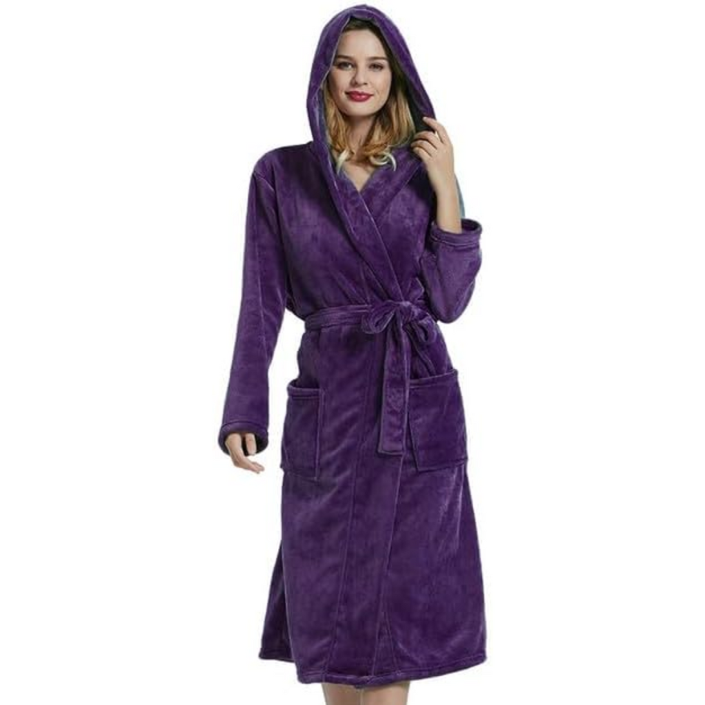 Women's Hooded Fleece Bathrobe – Long Soft Robe with Pockets
