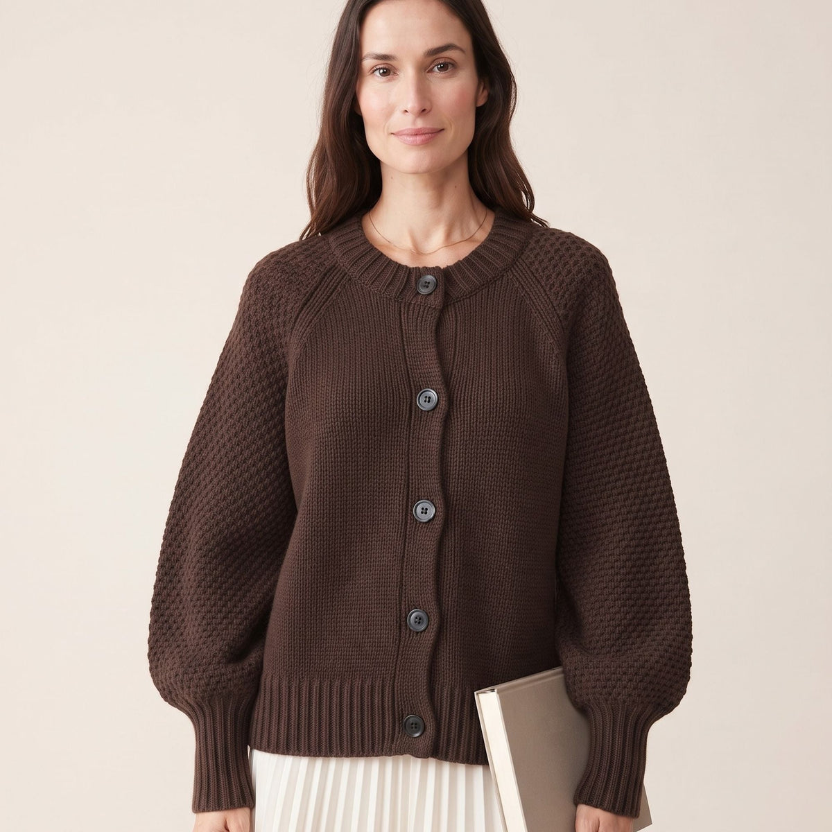 Daphne | Women Chunky Knit Crew Neck Button Cardigan