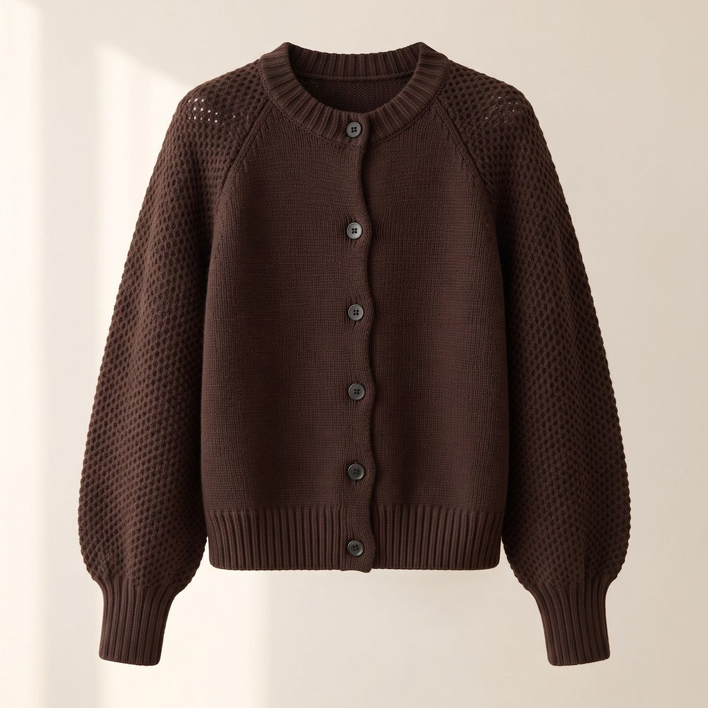 Daphne | Women Chunky Knit Crew Neck Button Cardigan