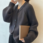 Daphne | Women Chunky Knit Crew Neck Button Cardigan