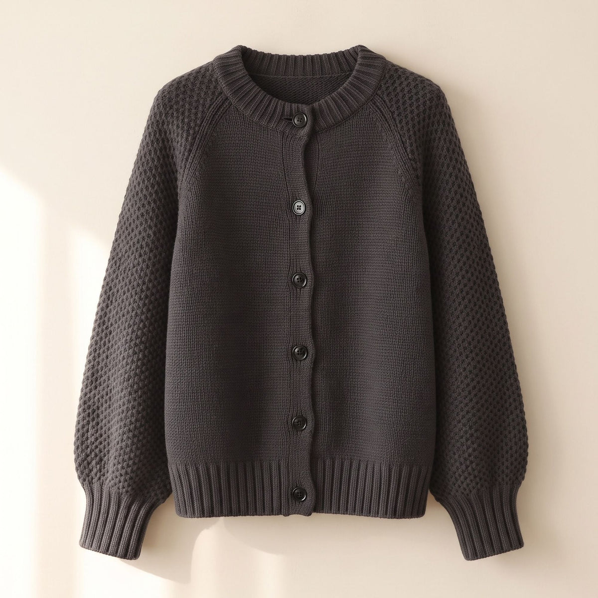 Daphne | Women Chunky Knit Crew Neck Button Cardigan