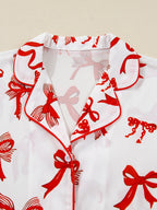 Caroline | Women Christmas Bow Print Button Up Pajama Set