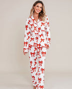 Caroline | Women Christmas Bow Print Button Up Pajama Set