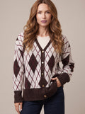 Bonnie | Women Argyle V Neck Button Cardigan