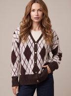 Bonnie | Women Argyle V Neck Button Cardigan