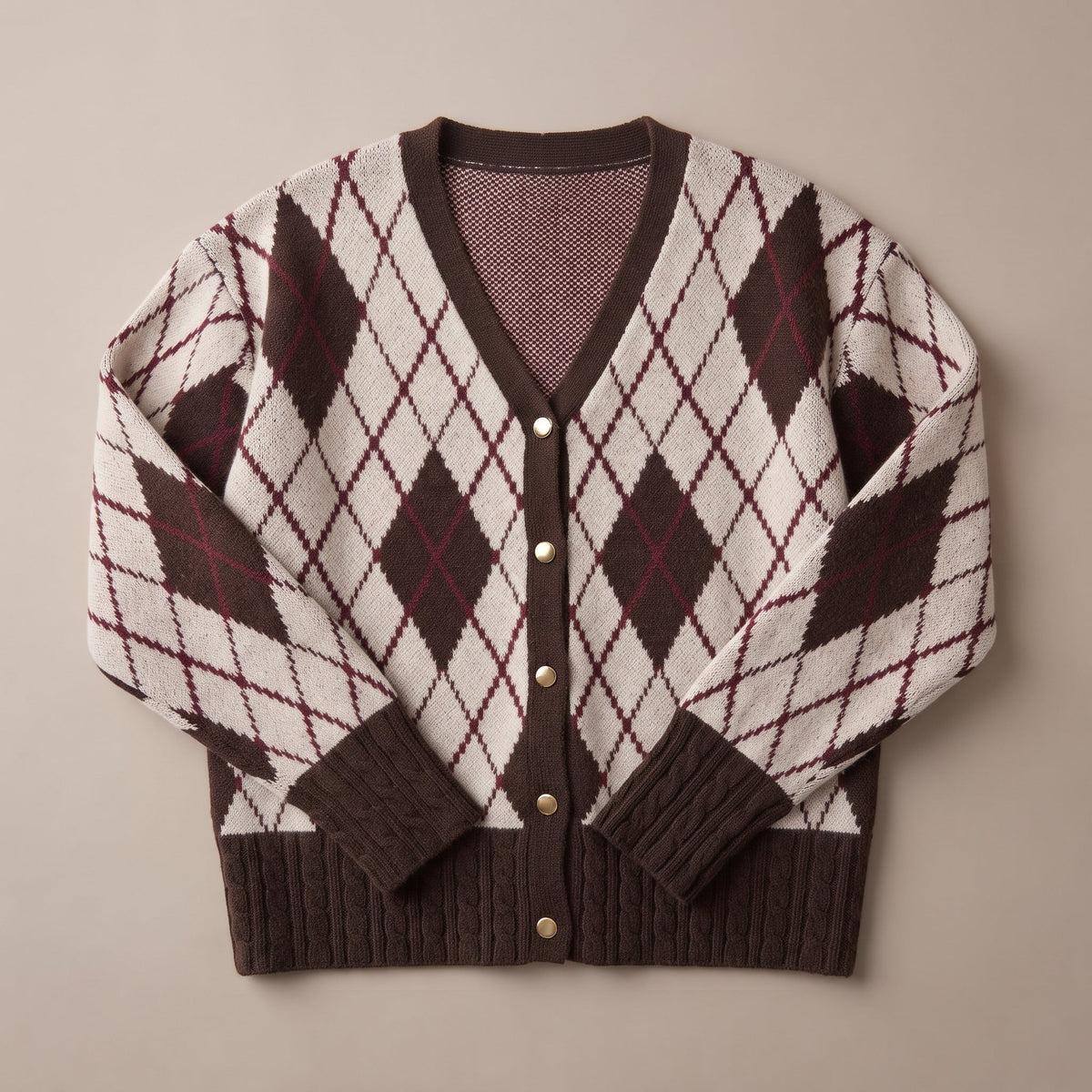 Bonnie | Women Argyle V Neck Button Cardigan