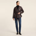 Frances | Women Belted Faux Leather Stand Collar Jacket