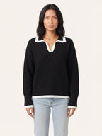 Edith | Women Contrast Trim Polo Collar Knit Sweater