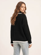 Edith | Women Contrast Trim Polo Collar Knit Sweater