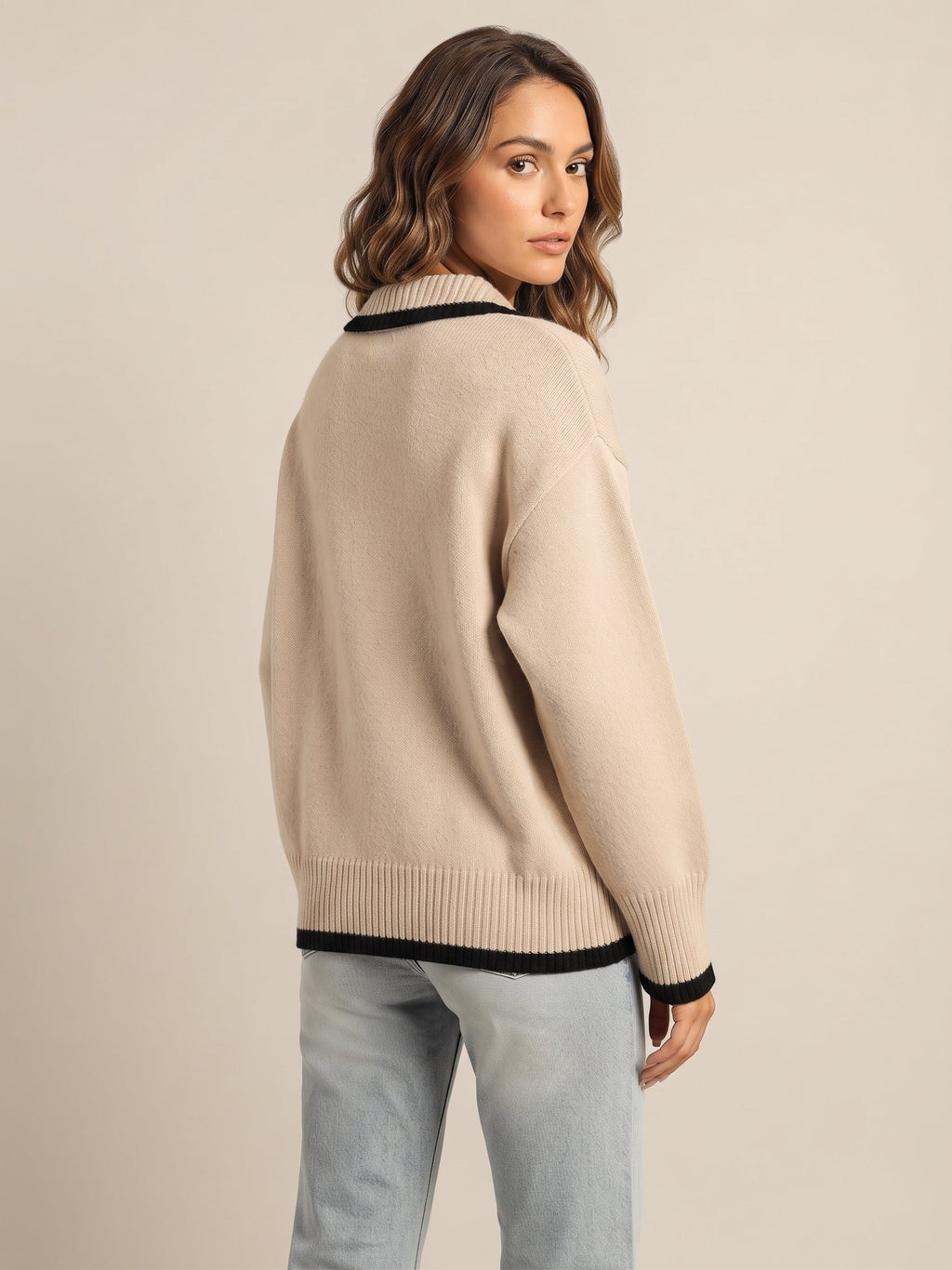 Edith | Women Contrast Trim Polo Collar Knit Sweater