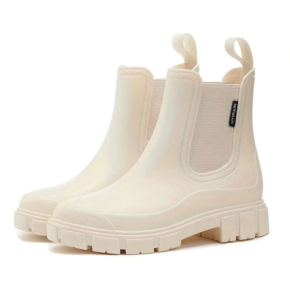 Women's Slip-On Chelsea Boots with Block Heel – Lug Sole Water-Repellent Ankle Boots