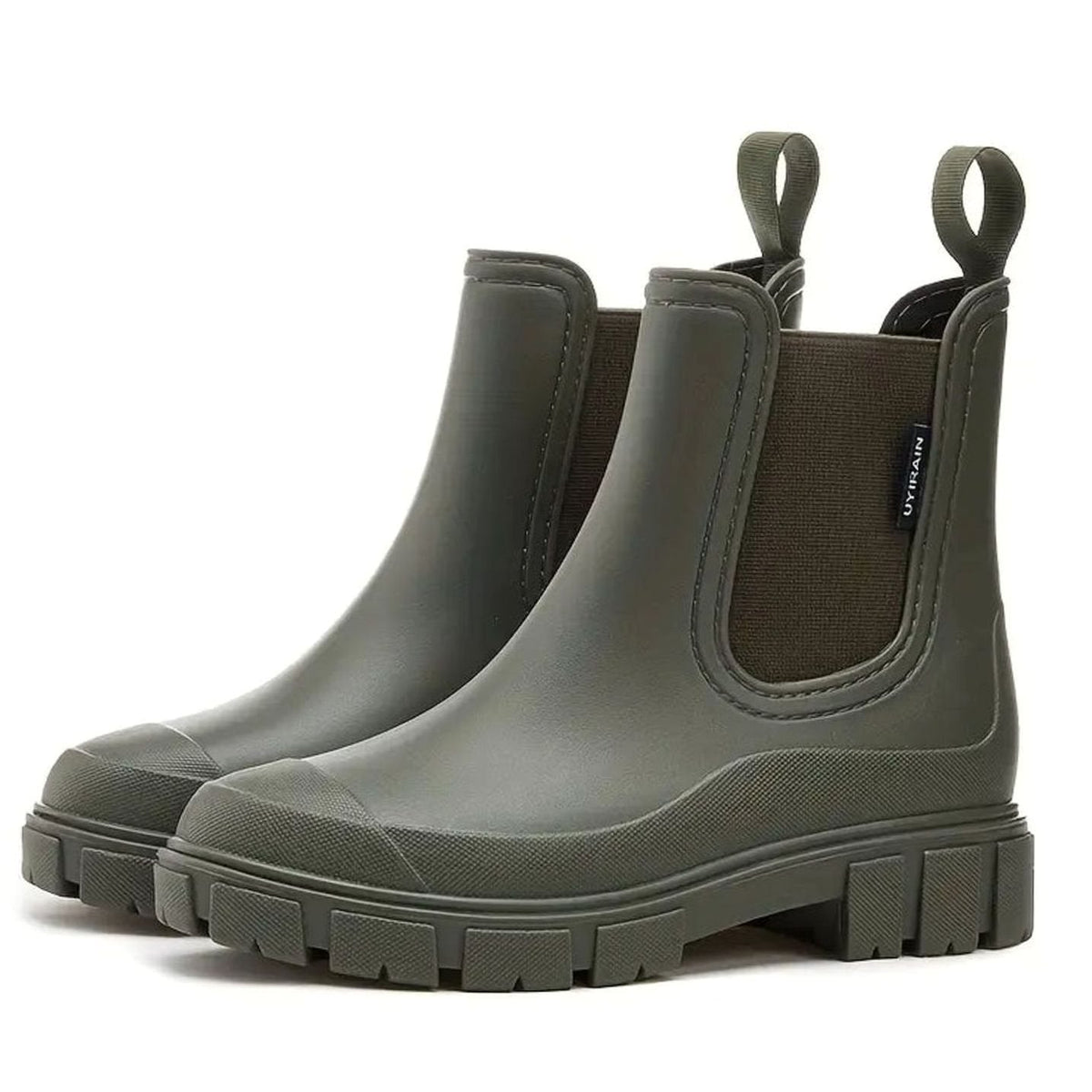 Women's Slip-On Chelsea Boots with Block Heel – Lug Sole Water-Repellent Ankle Boots