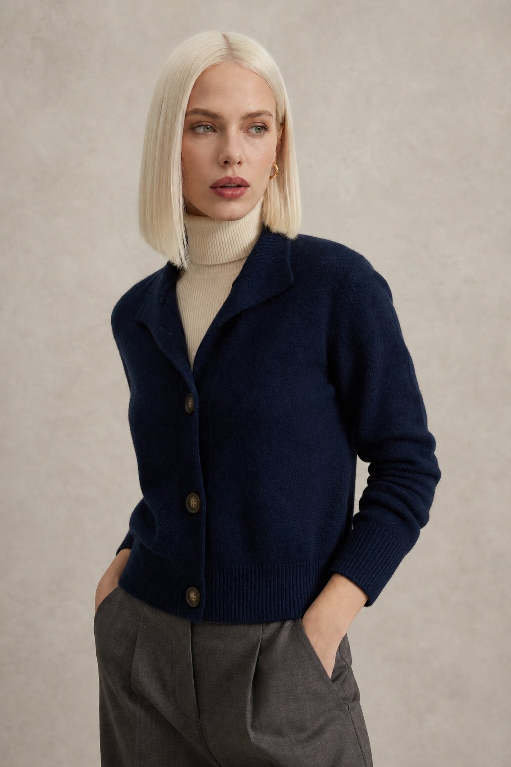 Eloise | Women Mock Neck Statement Button Knit Cardigan