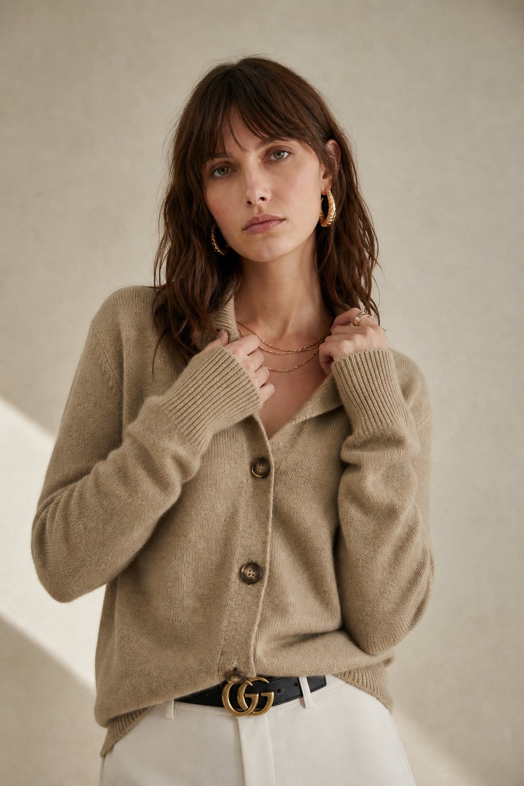 Eloise | Women Mock Neck Statement Button Knit Cardigan