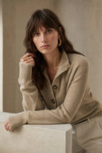 Eloise | Women Mock Neck Statement Button Knit Cardigan