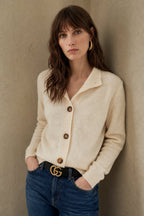 Eloise | Women Mock Neck Statement Button Knit Cardigan