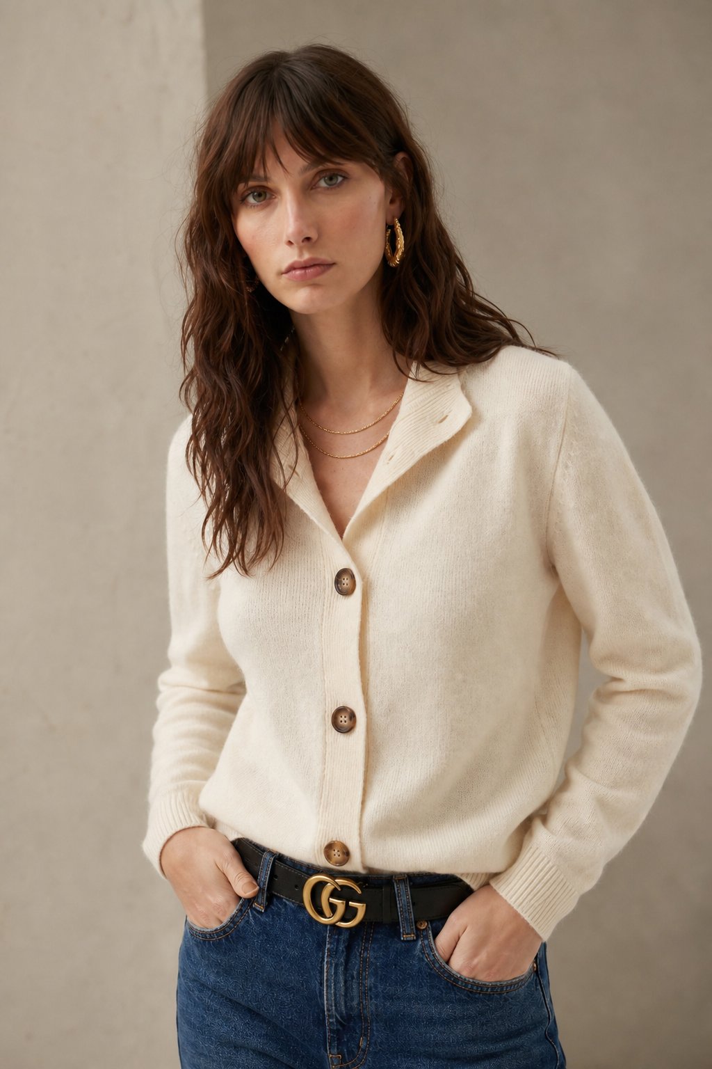Eloise | Women Mock Neck Statement Button Knit Cardigan