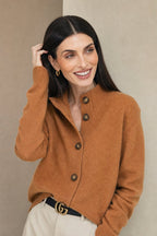 Eloise | Women Mock Neck Statement Button Knit Cardigan