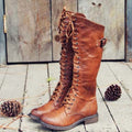 Women's Tall Lace-Up Riding Boots – Faux Leather Knee-High Boots with Lug Sole