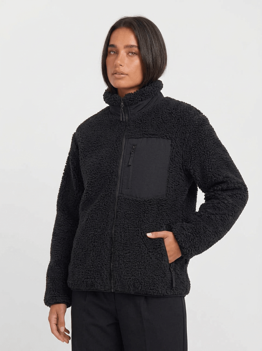 Women's Sherpa Fleece Zip Jacket – Relaxed Fit Teddy Jacket with Pockets