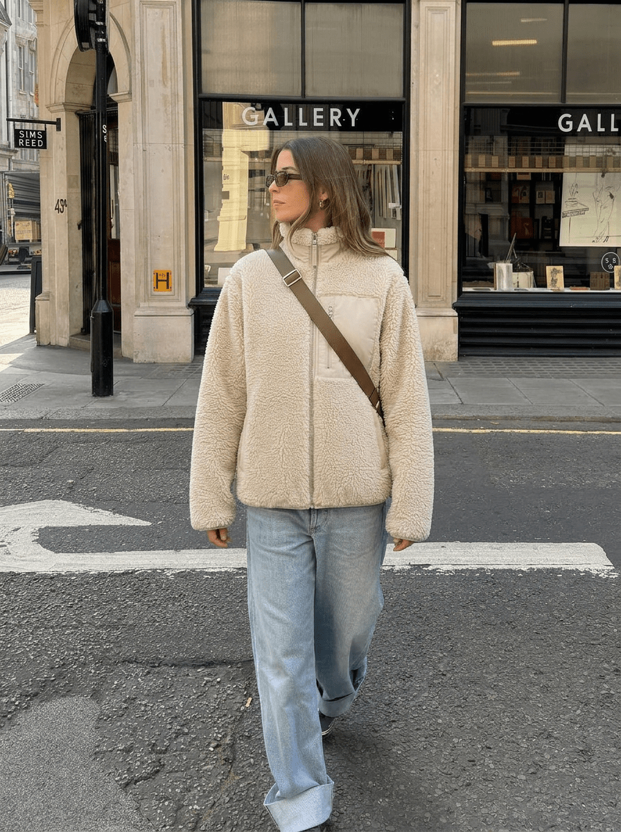 Women's Sherpa Fleece Zip Jacket – Relaxed Fit Teddy Jacket with Pockets