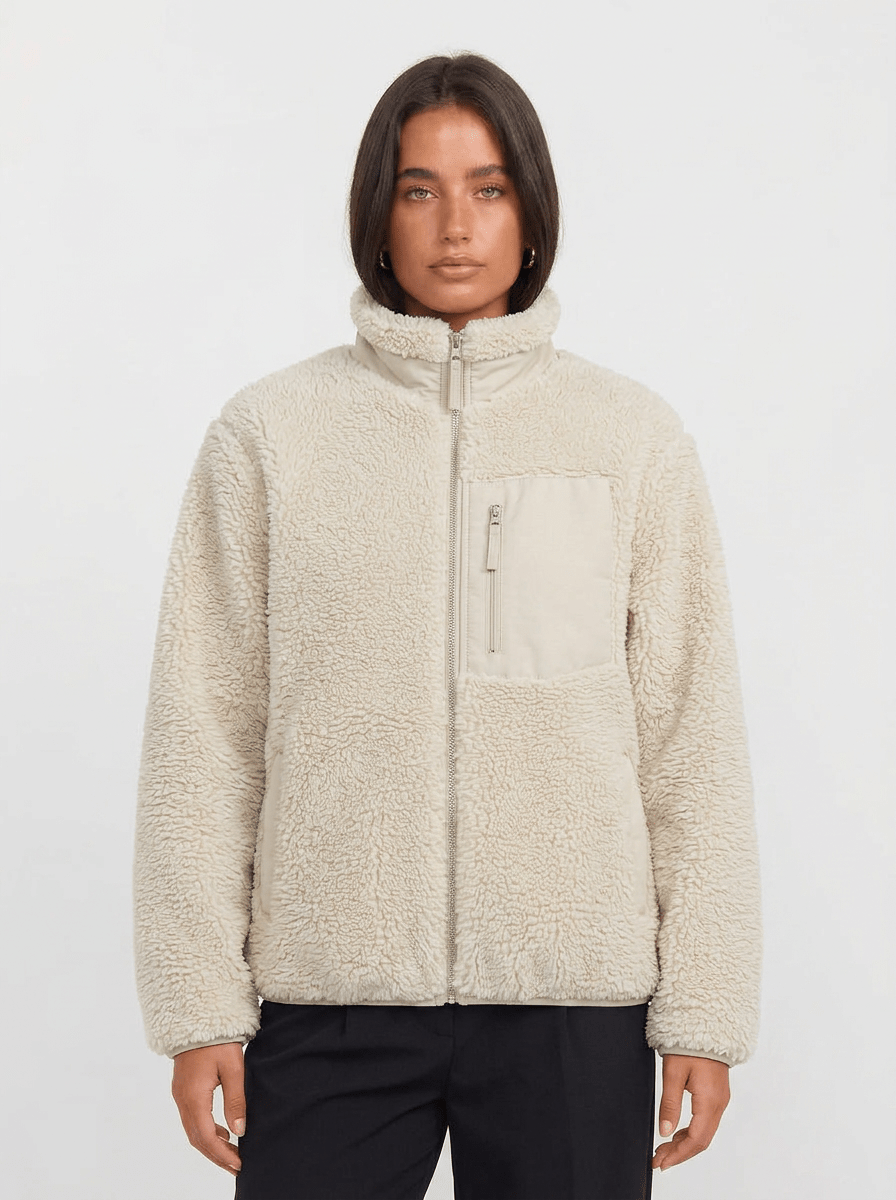 Women's Sherpa Fleece Zip Jacket – Relaxed Fit Teddy Jacket with Pockets