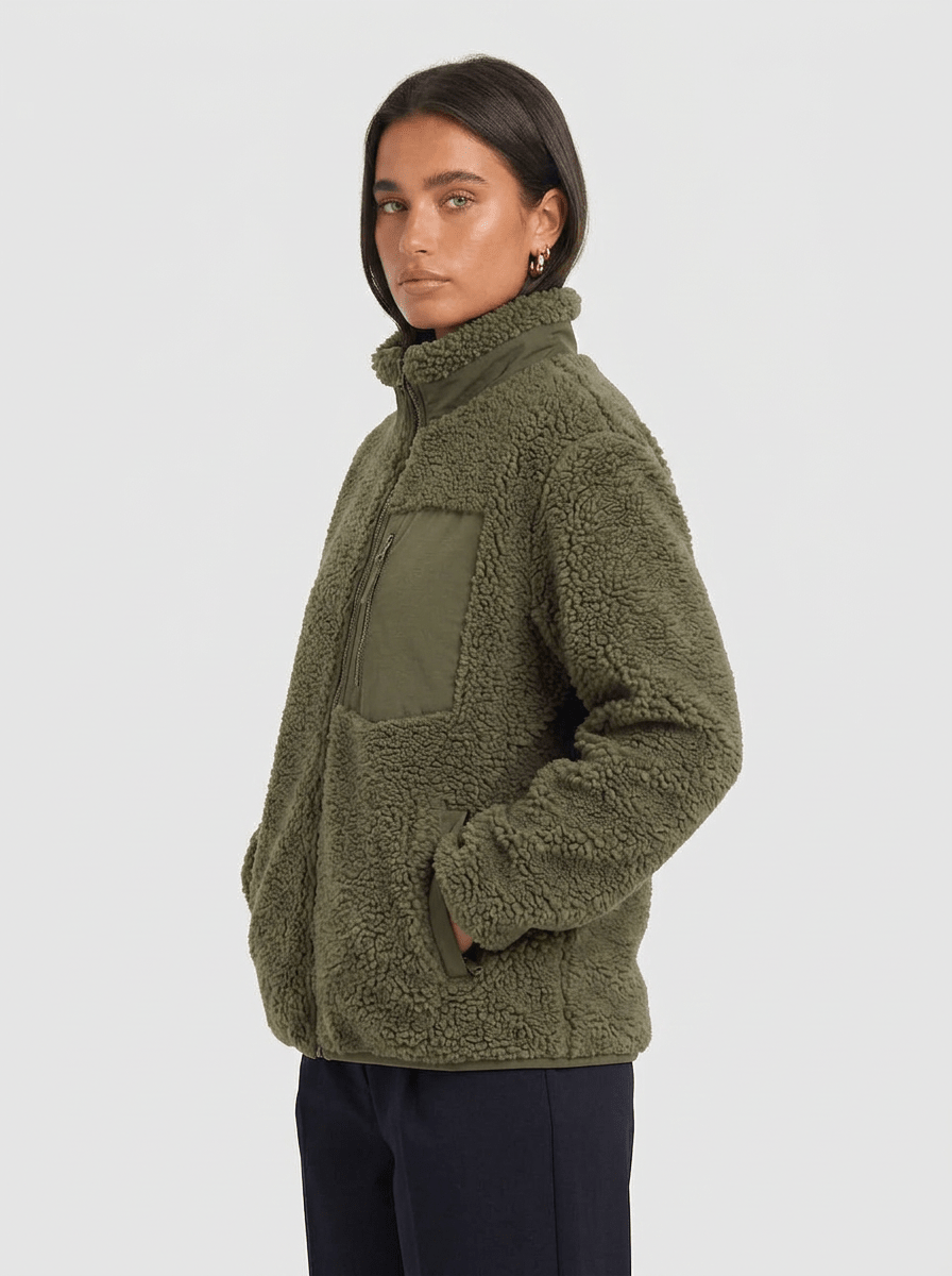 Women's Sherpa Fleece Zip Jacket – Relaxed Fit Teddy Jacket with Pockets
